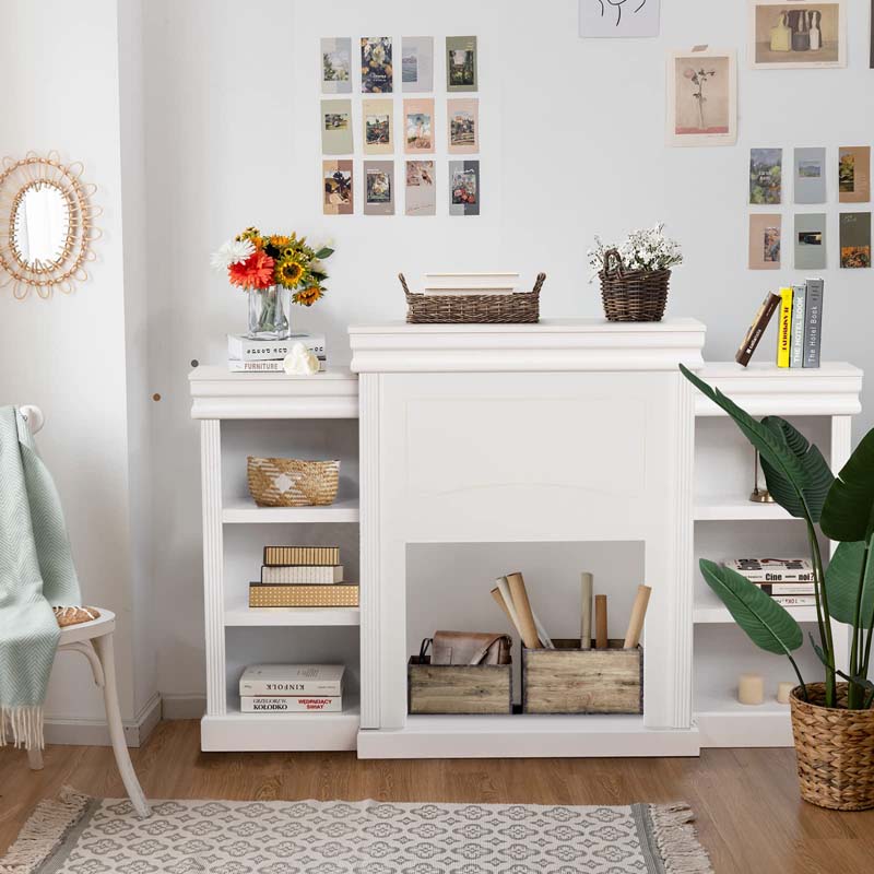 70" Mantel Fireplace TV Stand with 28.5" 750W/1500W Electric Fireplace Insert, Modern Media Fireplace Cabinet Built-in 6 Storage Shelves