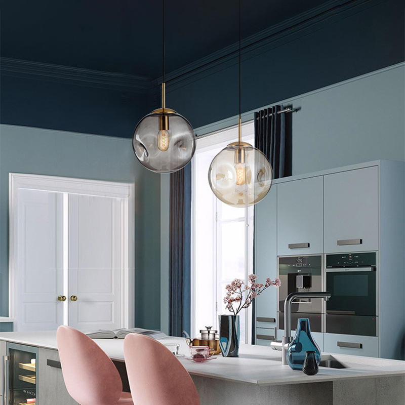 Glass Spherical Pendant Light Fixture - Modern Hanging Lamp for Kitchen, Dining Room & Living Spaces