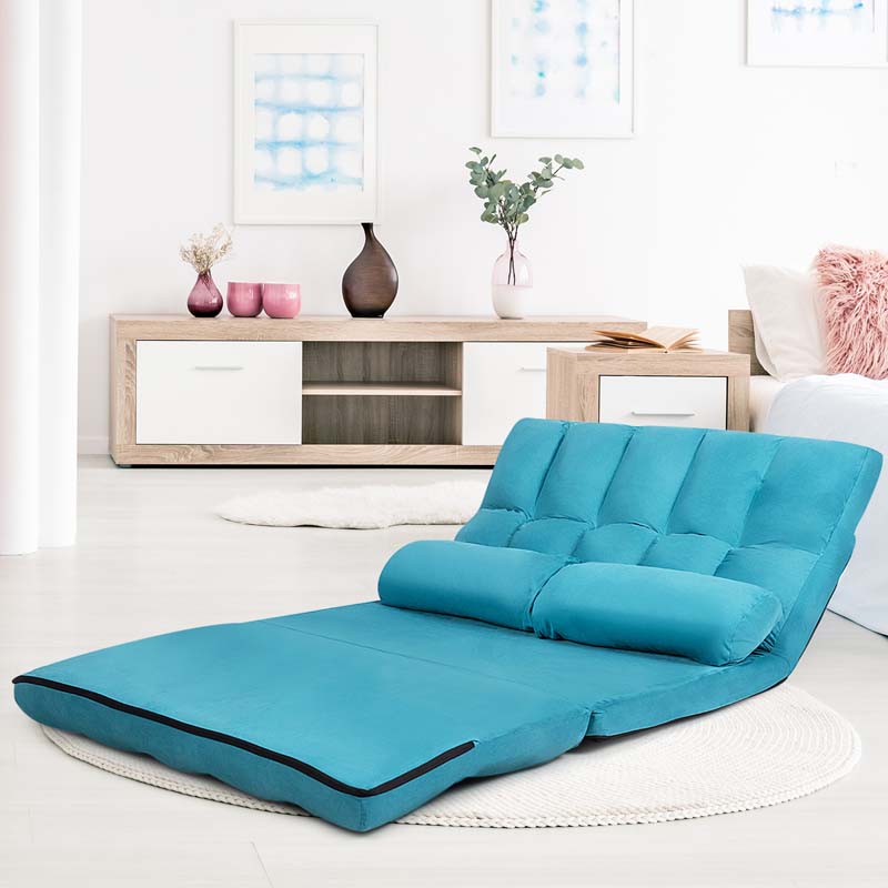 Floor Sofa 6-Position Adjustable, Foldable Lazy Sofa Sleeper Bed, Suede Cloth Cover, Floor Gaming Sofa Couch with 2 Pillows
