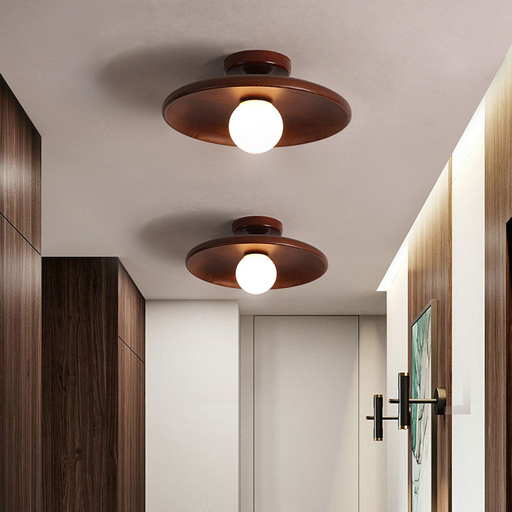 Nordic Wood Round Ceiling Light Fixture - Minimalist Design for Hallway & Living Room Lighting