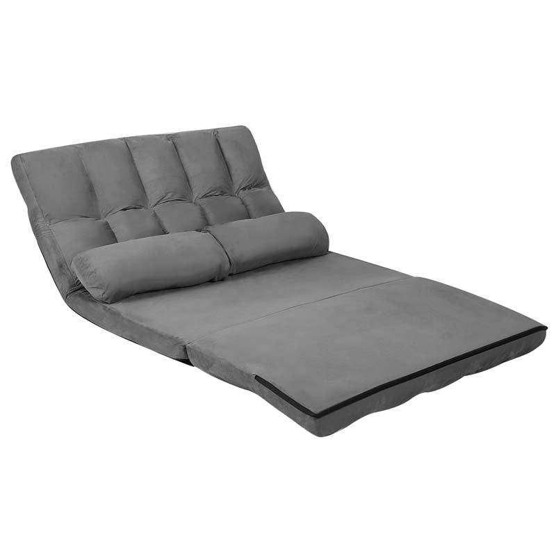 Floor Sofa 6-Position Adjustable, Foldable Lazy Sofa Sleeper Bed, Suede Cloth Cover, Floor Gaming Sofa Couch with 2 Pillows