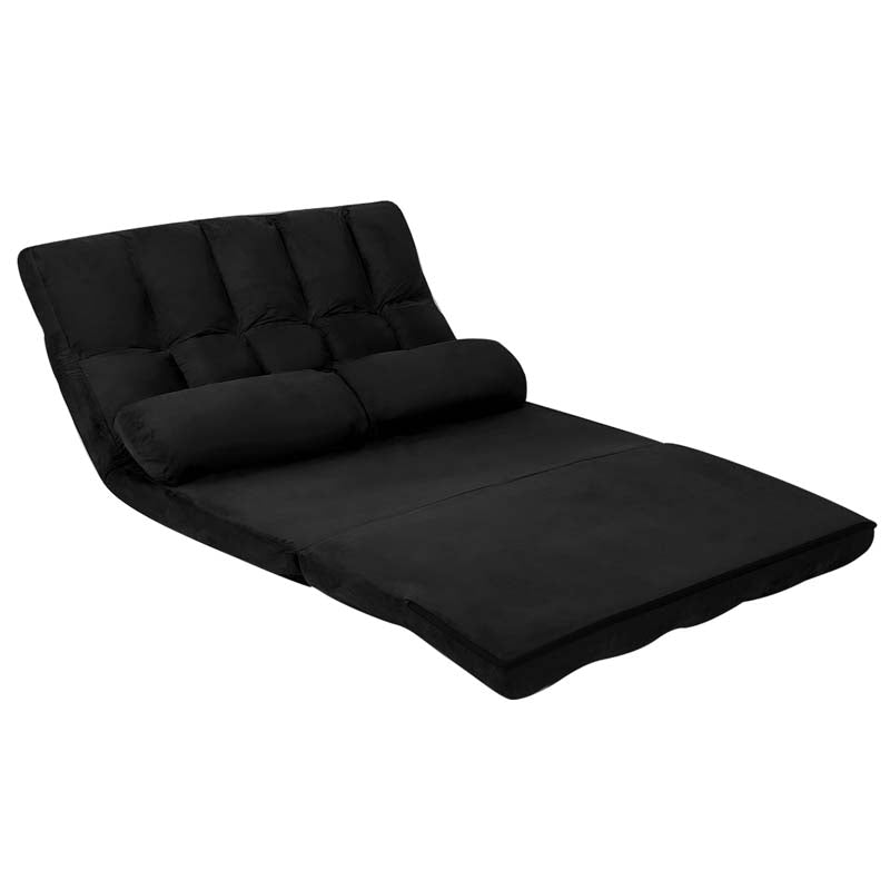 Floor Sofa 6-Position Adjustable, Foldable Lazy Sofa Sleeper Bed, Suede Cloth Cover, Floor Gaming Sofa Couch with 2 Pillows
