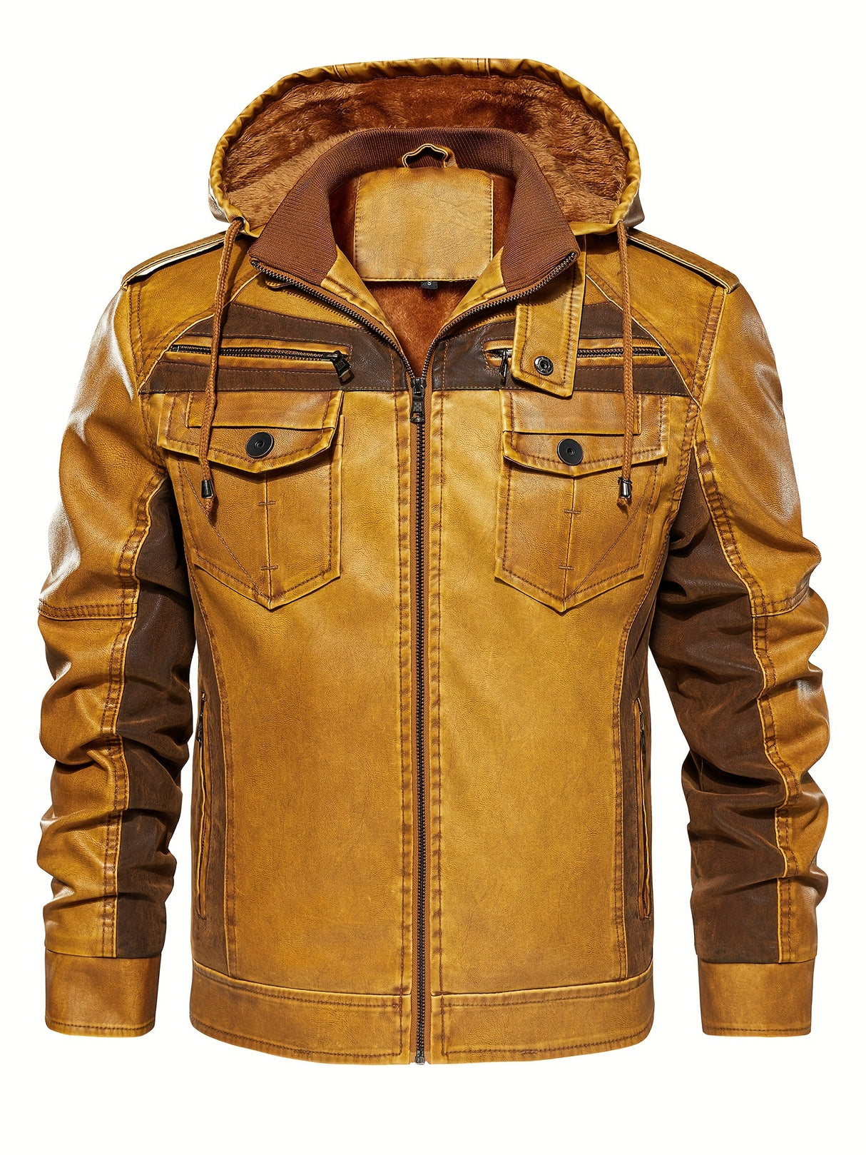 Men’s Windproof Leather Jacket with Fleece Lining – Warm Casual Outerwear