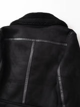 Women’s Retro Synthetic Leather Motorcycle Jacket – Fleece Lined Winter Coat