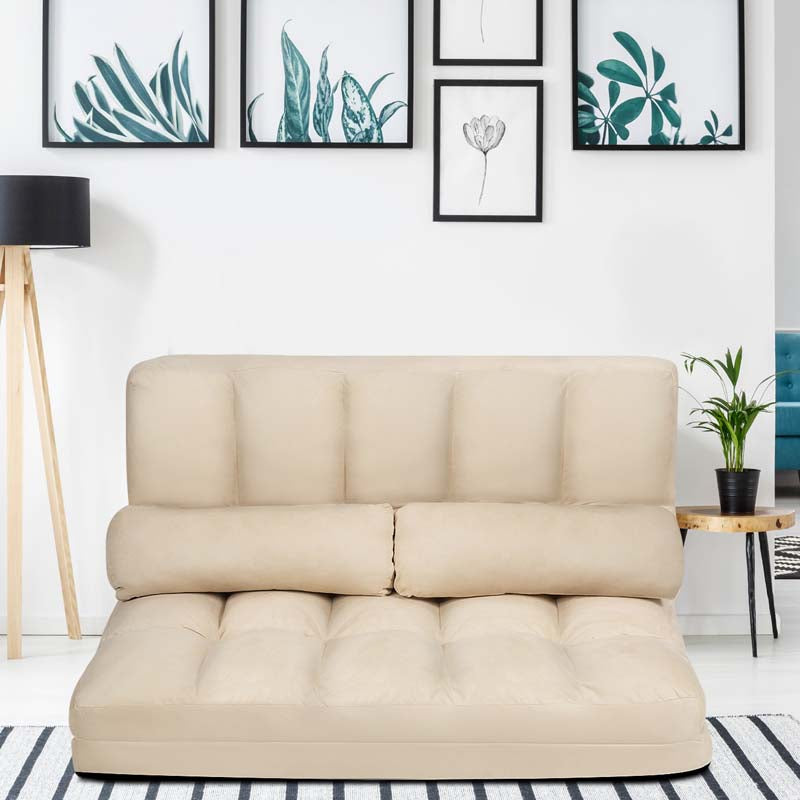 Floor Sofa 6-Position Adjustable, Foldable Lazy Sofa Sleeper Bed, Suede Cloth Cover, Floor Gaming Sofa Couch with 2 Pillows