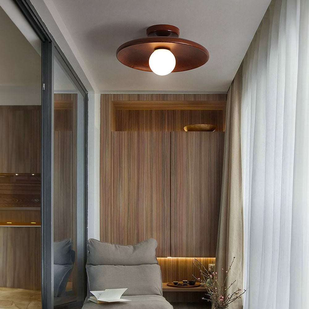 Nordic Wood Round Ceiling Light Fixture - Minimalist Design for Hallway & Living Room Lighting