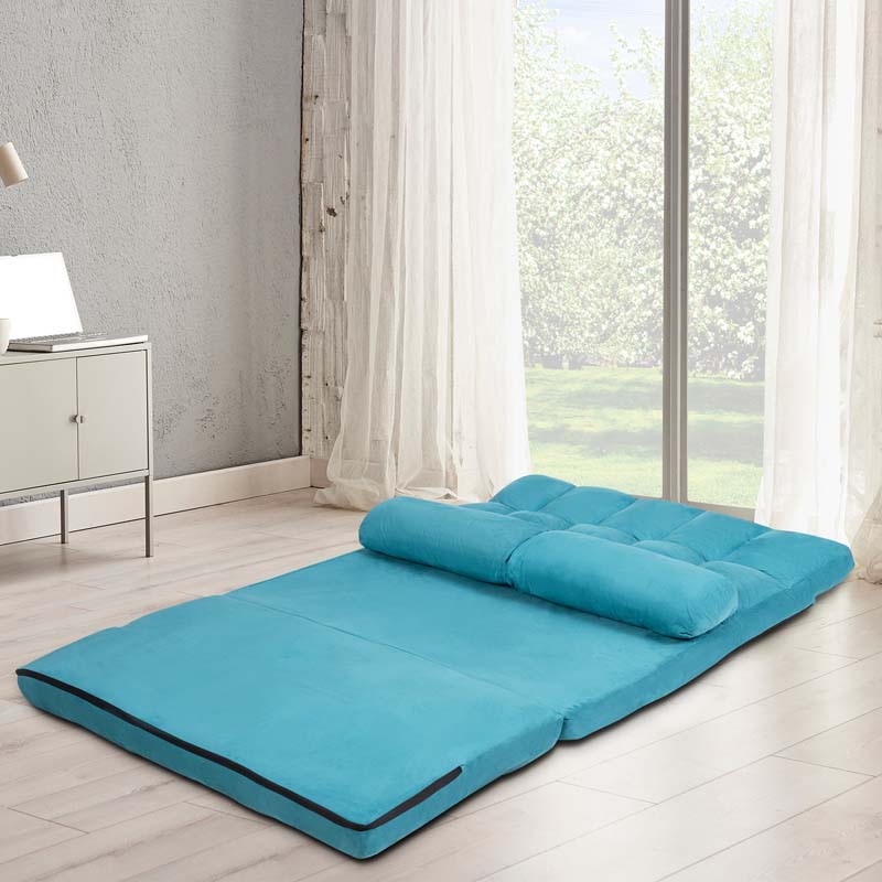 Floor Sofa 6-Position Adjustable, Foldable Lazy Sofa Sleeper Bed, Suede Cloth Cover, Floor Gaming Sofa Couch with 2 Pillows