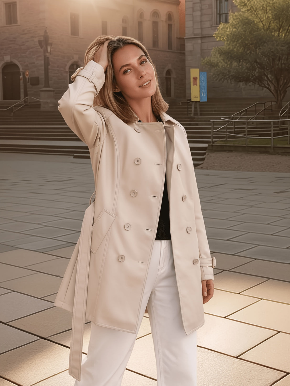Women’s Spring Autumn Trench Coat Jacket – Lightweight Belted Commuter Outerwear