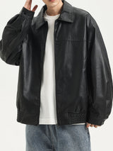 Men’s Casual Outdoor Zip-Up Motorcycle Jacket – Lightweight Black Stylish Outerwear