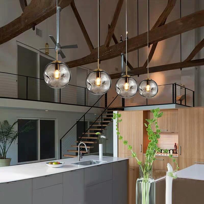 Glass Spherical Pendant Light Fixture - Modern Hanging Lamp for Kitchen, Dining Room & Living Spaces