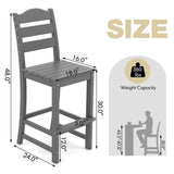 Outdoor HDPE Bar Stool, Patio Tall Bar Chair with Backrest and Footrest, 30 Inches Counter Height Barstools for Garden Backyard