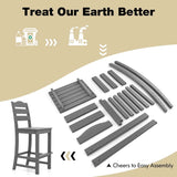 Outdoor HDPE Bar Stool, Patio Tall Bar Chair with Backrest and Footrest, 30 Inches Counter Height Barstools for Garden Backyard