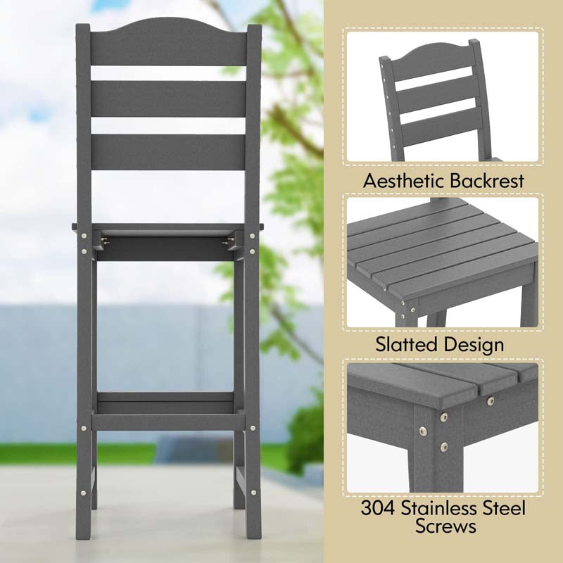 Outdoor HDPE Bar Stool, Patio Tall Bar Chair with Backrest and Footrest, 30 Inches Counter Height Barstools for Garden Backyard