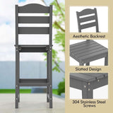 Outdoor HDPE Bar Stool, Patio Tall Bar Chair with Backrest and Footrest, 30 Inches Counter Height Barstools for Garden Backyard