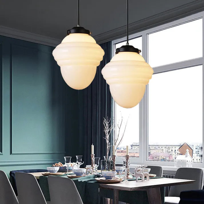 Geometric Milk Glass Pendant Light Fixture - Vintage White Design for Kitchen & Dining Room Lighting