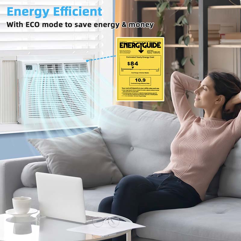 10000 BTU Quiet Window Air Conditioner with Remote & ECO Mode, Energy Star Certified 3-in-1 Window AC Unit with Dehumidifier