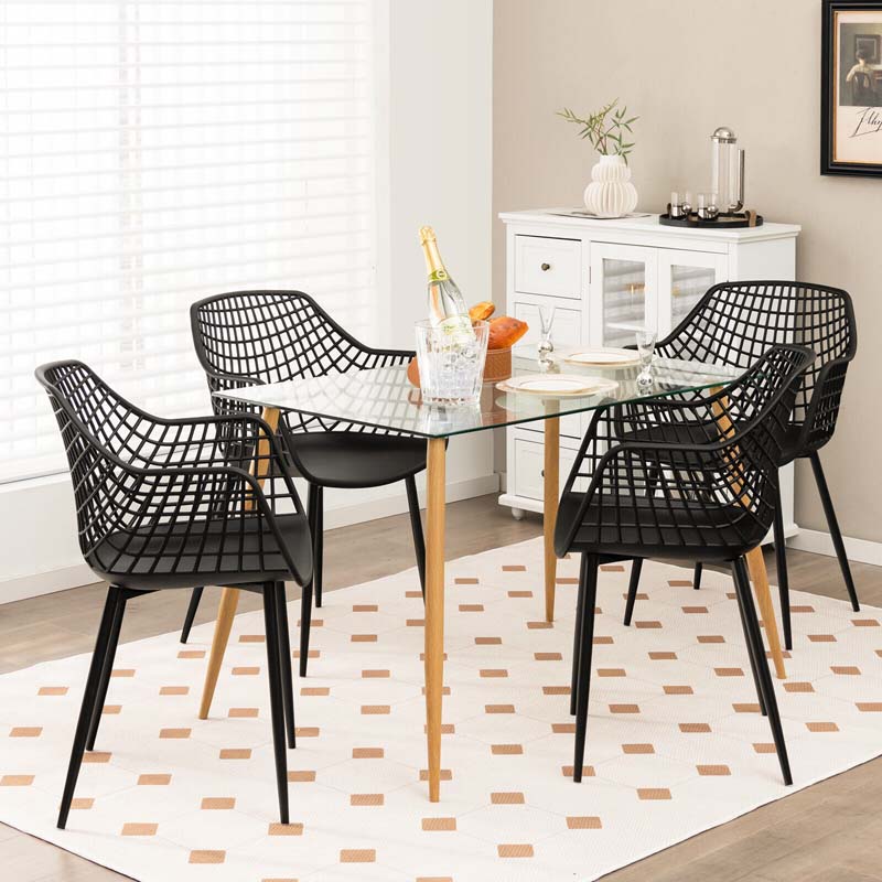 4-Pack Modern Dining Chairs with 15" High Airy Hollow Backrest, Powder-Coated Metal Legs, Anti-Slip Foot Pads