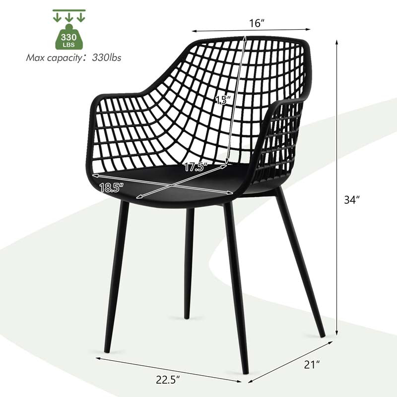 4-Pack Modern Dining Chairs with 15" High Airy Hollow Backrest, Powder-Coated Metal Legs, Anti-Slip Foot Pads