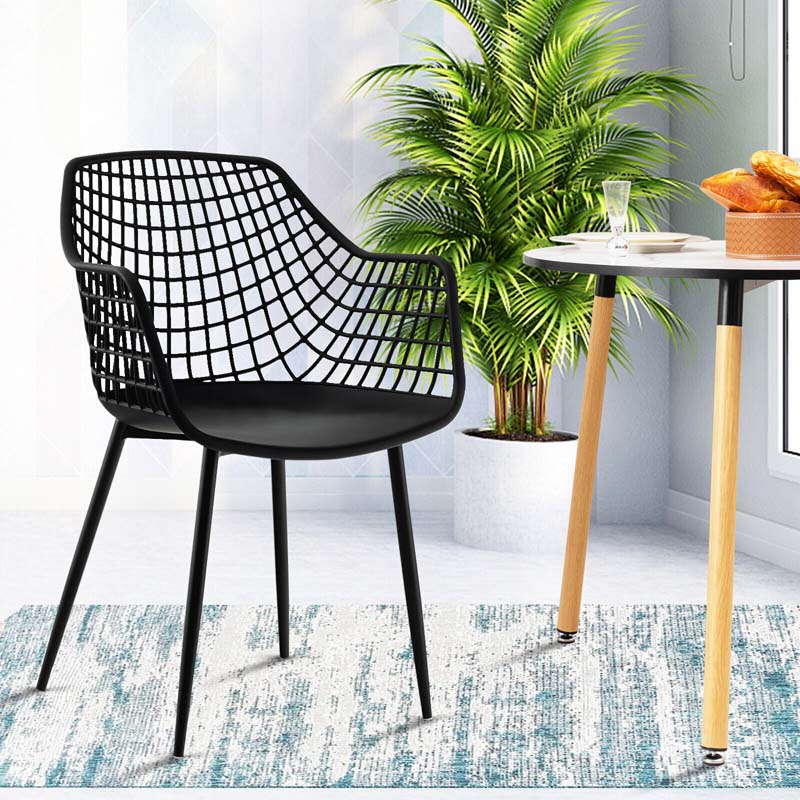 4-Pack Modern Dining Chairs with 15" High Airy Hollow Backrest, Powder-Coated Metal Legs, Anti-Slip Foot Pads