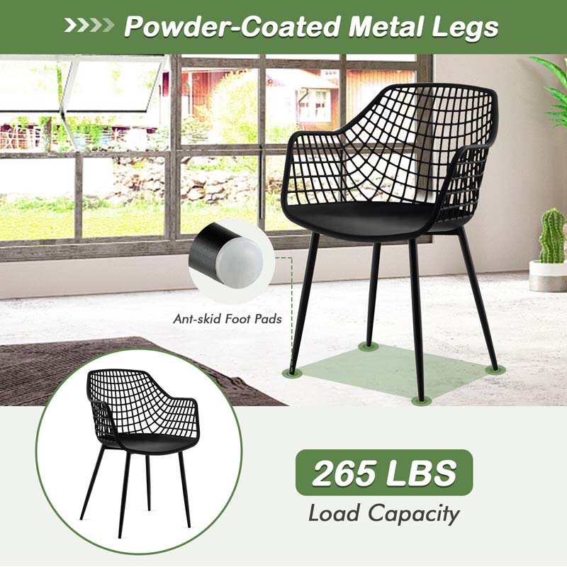 4-Pack Modern Dining Chairs with 15" High Airy Hollow Backrest, Powder-Coated Metal Legs, Anti-Slip Foot Pads