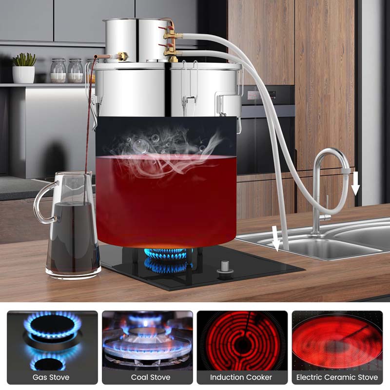 5/10 Gal 2 Pots Alcohol Still Home Brewing Kit, 40L Stainless Steel Water Alcohol Distiller, Wine Making Kit for Whiskey Brandy Beer