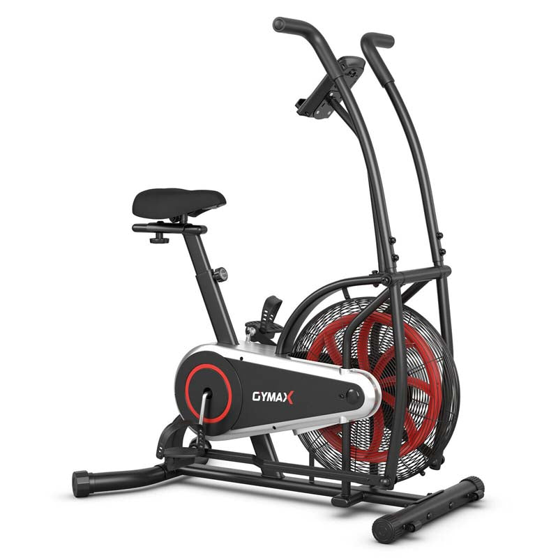 Air Resistance Upright Bike with LCD Monitor, Phone Holder & Built-in Wheels, Fully Adjustable Stationary Exercise Fan Bike