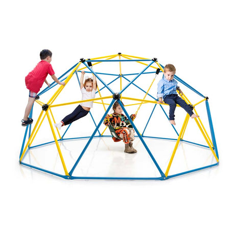 10 FT Geometric Dome Climber with Swing, Upgrade Jungle Gym Monkey Bar for Backyard, Outdoor Climbing Toys for Toddlers