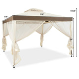 10 x 10 FT Patio Steel Gazebo with Netting, Vented Outdoor Canopy Gazebo Tent for House Party