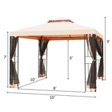 10 x 10 FT Patio Metal Gazebo with Netting, 2 Tier Vented Roof Outdoor Canopy Gazebo Tent