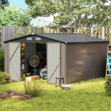 10x14 FT Outdoor Storage Shed, Large Garden Tool House with Improved Windproof Metal Structure, Lockable Door, 4 Vents & Waterproof for Patio Backyard