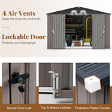 10x14 FT Outdoor Storage Shed, Large Garden Tool House with Improved Windproof Metal Structure, Lockable Door, 4 Vents & Waterproof for Patio Backyard