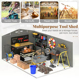 10x14 FT Outdoor Storage Shed, Large Garden Tool House with Improved Windproof Metal Structure, Lockable Door, 4 Vents & Waterproof for Patio Backyard