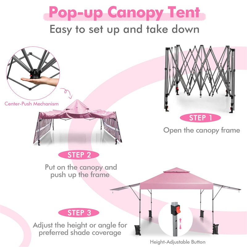 10 x 17.6 FT Outdoor Instant Pop-up Canopy Tent for Market Picnic with Dual Half Awnings & Wheeled Bag