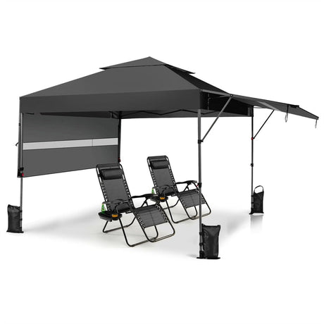 10 x 17.6 FT Outdoor Instant Pop-up Canopy Tent for Market Picnic with Dual Half Awnings & Wheeled Bag