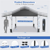 10 x 17.6 FT Outdoor Instant Pop-up Canopy Tent for Market Picnic with Dual Half Awnings & Wheeled Bag