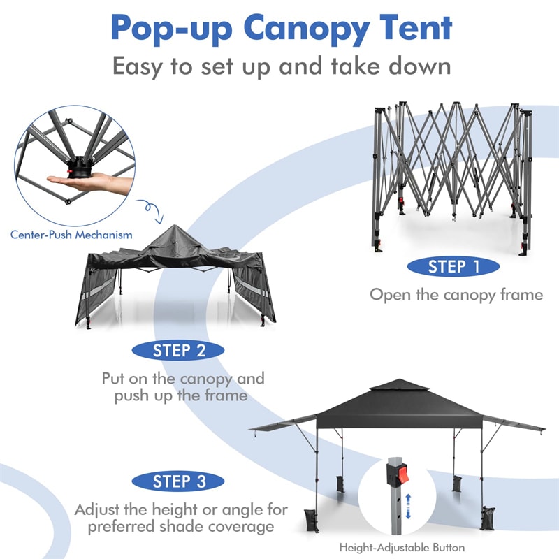 10 x 17.6 FT Outdoor Instant Pop-up Canopy Tent for Market Picnic with Dual Half Awnings & Wheeled Bag