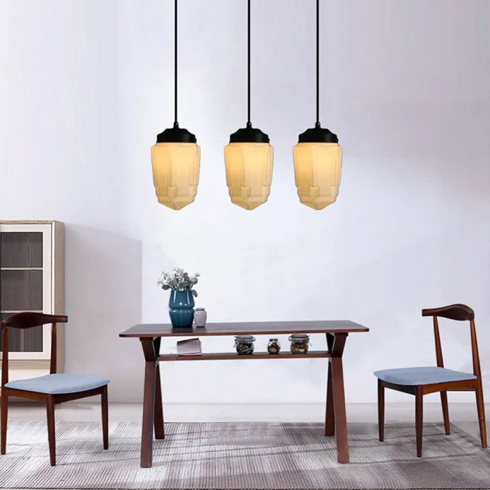 Geometric Milk Glass Pendant Light Fixture - Vintage White Design for Kitchen & Dining Room Lighting