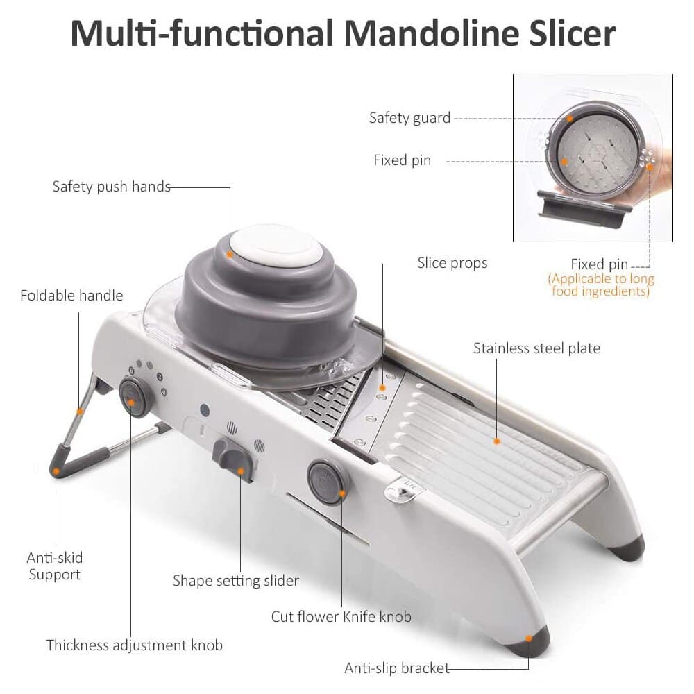 Mandoline Vegetable Slicer | Adjustable 304 Stainless Steel Blades for Even Slices, Sticks & Cubes in Professional Kitchen Use