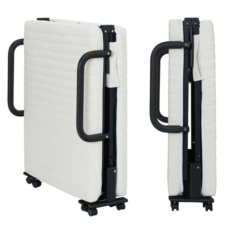 Folding Rollaway Bed with Mattress for Adult, Portable Guest Bed Frame with Adjustable 6 Position & Side Storage Pocket