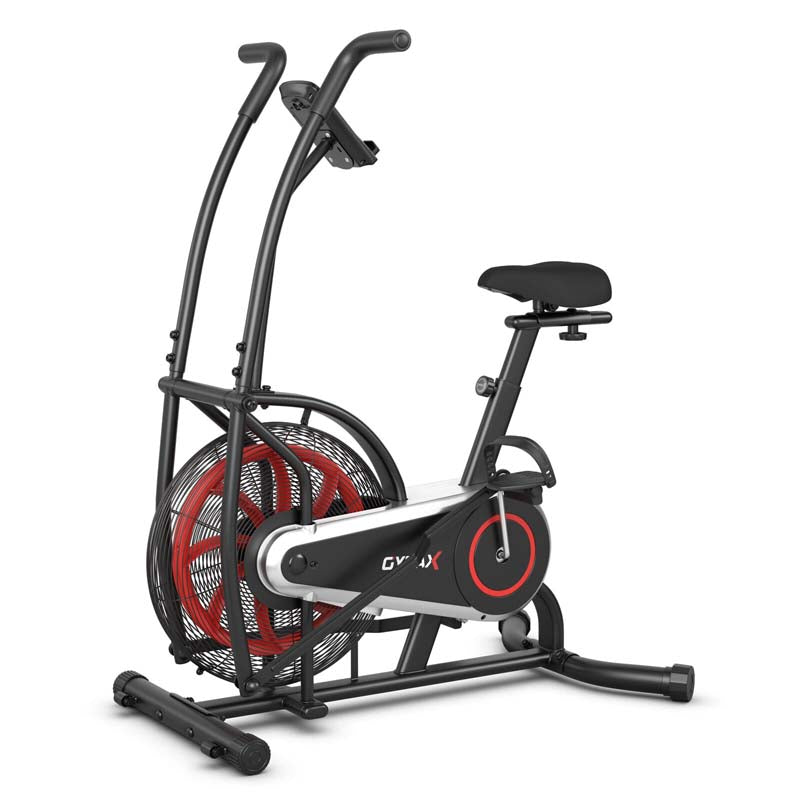 Air Resistance Upright Bike with LCD Monitor, Phone Holder & Built-in Wheels, Fully Adjustable Stationary Exercise Fan Bike
