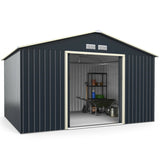 11 x 8 FT Large Outdoor Metal Storage Shed with 4 Air Vents & Sliding Double Lockable Doors, Backyard Tool Shed Garden Storage House