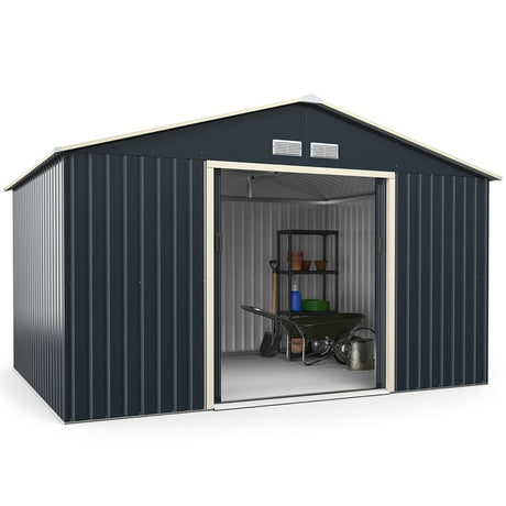 11 x 8 FT Large Outdoor Metal Storage Shed with 4 Air Vents & Sliding Double Lockable Doors, Backyard Tool Shed Garden Storage House