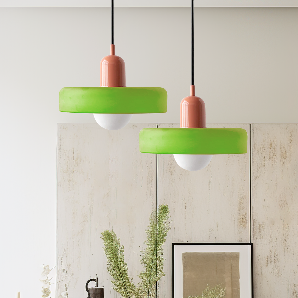 Bauhaus Pendant Light | Colored Glass, Adjustable Height & Ideal for Dining Rooms and Modern Interiors