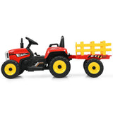 Kids Ride on Tractor w/Trailer 12V Battery Powered Electric Riding Toy Car Vehicle with 3-Gear-Shift Ground Loader