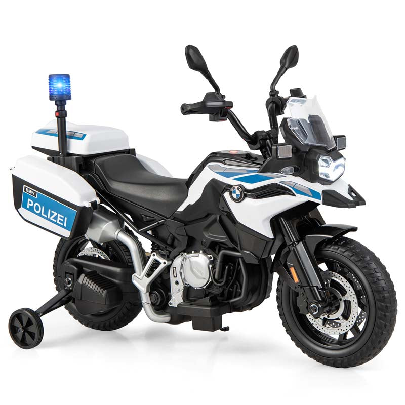 Licensed BMW Kids Ride On Police Motorcycle, 12V Battery Powered Cop Dirt Bike with Training Wheels, Siren Light, MP3, Music