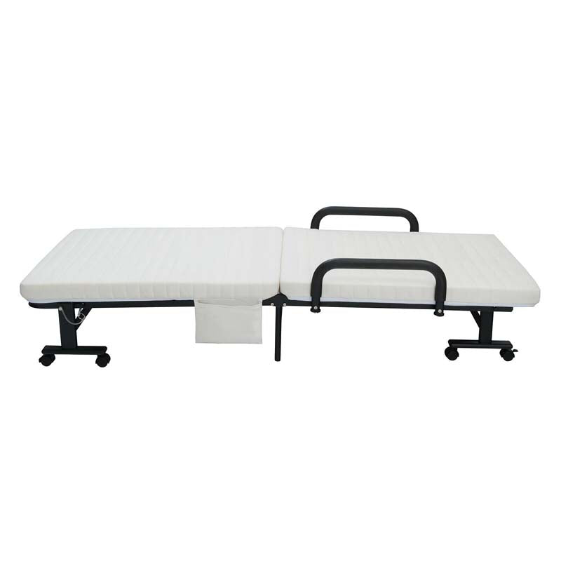 Folding Rollaway Bed with Mattress for Adult, Portable Guest Bed Frame with Adjustable 6 Position & Side Storage Pocket