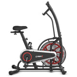 Air Resistance Upright Bike with LCD Monitor, Phone Holder & Built-in Wheels, Fully Adjustable Stationary Exercise Fan Bike