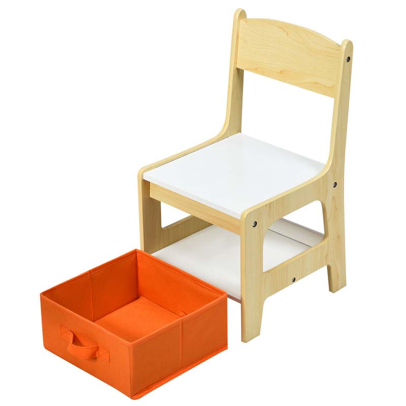 3-in-1 Kids Wood Table Chairs Set with Blackboard & Storage Drawers, Children Multi Activity Table for Learning Playing Drawing