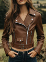 Women’s Biker Jacket – Chic Motorcycle Zip-Up Coat