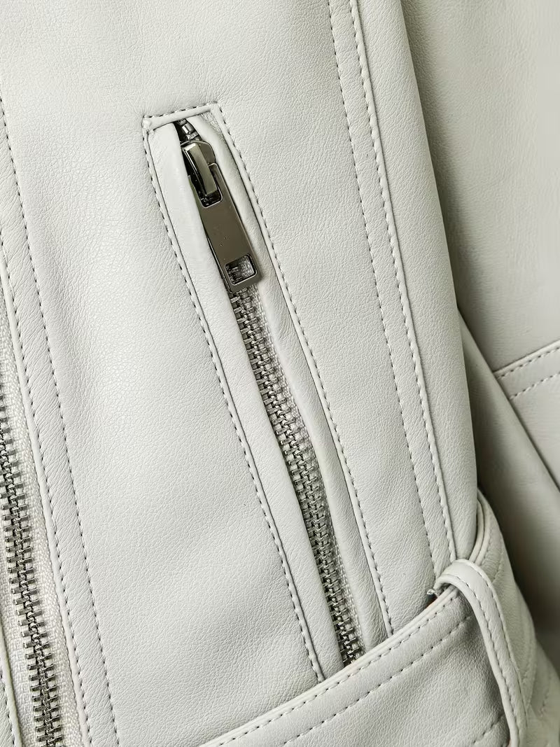 Women’s Biker Jacket – Chic Motorcycle Zip-Up Coat